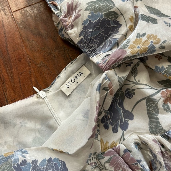 Storia Floral Print Babydoll Mini Dress With Puff Sleeves Flowy Feminine Spring - Picture 7 of 12